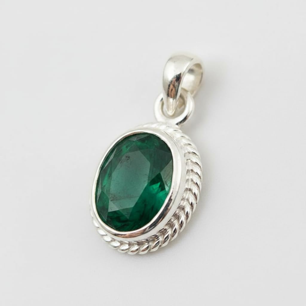 55Carat Natürlicher echter Smaragd Anhänger 7 Karat oval 92,5 Sterling Silber Halsketten