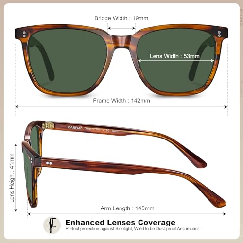CARFIA Retro Acetate Polarized Sunglasses for Men UV400 Protection Driving Outdoor Anti-Glare Sun Glasses CA5354WS4