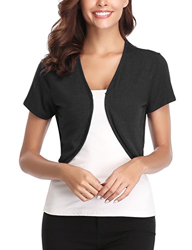 Abollria Coprispalle Donna a Manica Corta Bolerino Cardigan Giacca Corto Frontale Aperto per Sposa Cerimonia Feste, Nero, 2XL