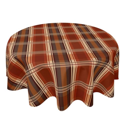 Granbey Fall Tablecloth Round - Red Brown Buffalo Plaid Table Cloth 60 Inch Rustic Farmhouse Autumn Country Table Covers for Kitchen Dining Thanksgiving Small Tablecloth for Parties Picnic