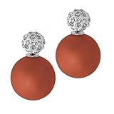 Größe Perle: Ø ca. 15,5 mm tumundo Perlen-Ohrringe Shamballa Ohrstecker Damen-Schmuck Glitzer Glitter Strass Front-Back Kristall Matt Doppel-Kugel, Farbe:bronze - Shamballa weiß