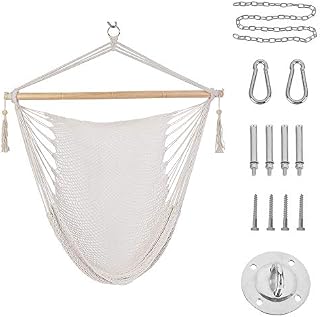 Patio Watcher Hammock Chair Hanging Rope Swing Seat with 2 Cushions and Hardware