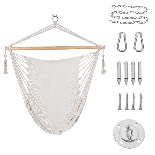 Patio Watcher Hammock Chair Hanging Rope Swing Seat with 2 Cushions and Hardware