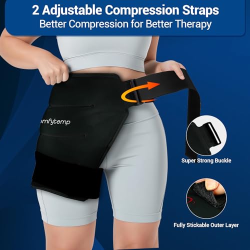 Image of Comfytemp Hip Ice Pack Wrap for Sciatica Pain Relief, Hip Replacement Kit After Surgery, Reusable Gel Ice Pack for Injuries, Hot Cold Compress Recovery Item Physical Therapy for Men Women, Black (S /M)