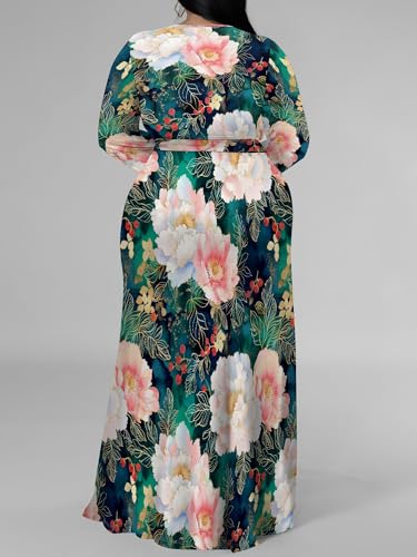 Image of PinkPatty Women's Plus Size Long Sleeve Maxi Dress Casual V Neck Slit Tie Waist Wrap Dresses for Party Cocktail