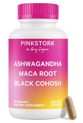 Pink Stork Ashwagandha, Maca Root & Black Cohosh Natural Perimenopause & Hormone Balance Supplement for Women – Mood, Stress, Adrenal, & Cortisol Support - 60 Capsules