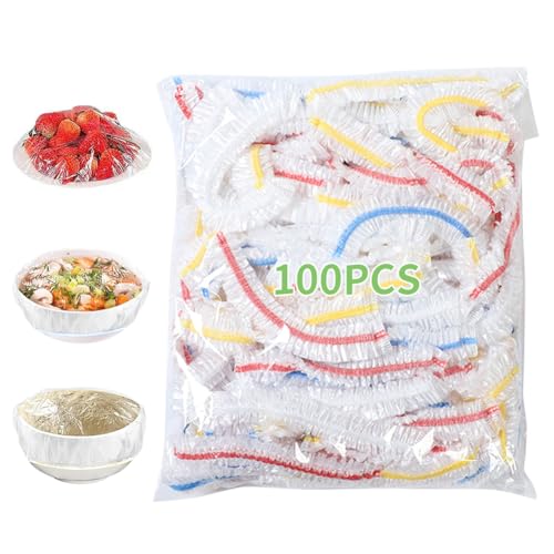 FDKYOEK Plastic Bowl Covers, FDKYOEK 100 PCS PE Food Grade Food Covers, Elastic Bowl Covers for Bread Proofing, Reusable Plate Dish Covers, Stretchable Fresh Keeping Bags for Food Storage