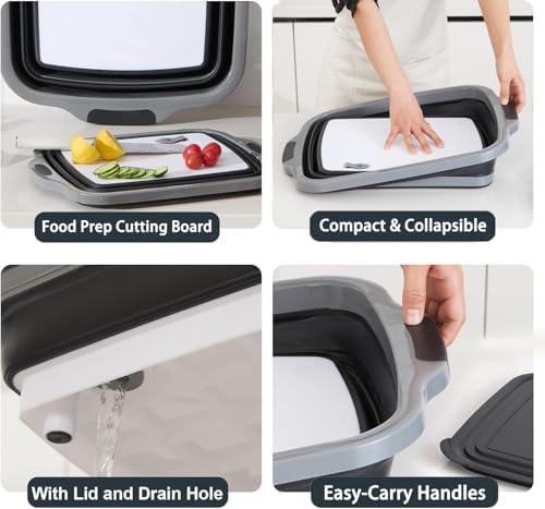 Tina plegable para barbacoa negra XL con tabla de cortar y tapa miniatura 5