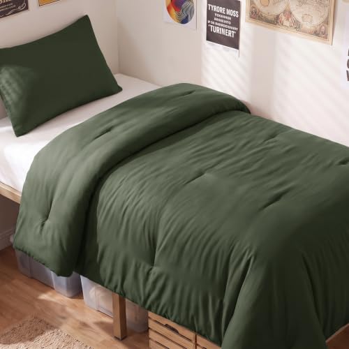 CozyLux Twin Comforter Set, 2 Pieces Down Alternative Bedding, Dark Green