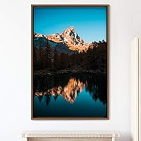 Framed Canvas Wall Art Mountain Lake View Global Landscape Mountain Multicolor Photography Relax/Calm - 16x24 inches