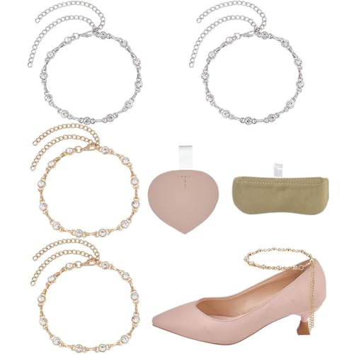 HOBBIESAY 2 Pairs Rhinestone High Heel Shoe Strap with Random Foot Pad Gold Platinum High Heels Shoelace Detachable Ankle Straps for Holding Loose high Heels Pumps, 9.25" L with 3.15" Extender by HOBBIESAY - Used condition - US$8.50