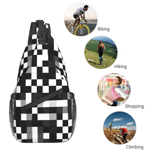 Mochila bandolera negra con patrón de cuadros miniatura 6