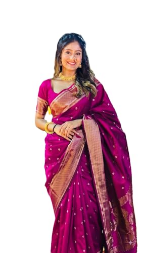 Image of C J Enterprise Women's Banarasi Saree Pure Kanjivaram Style Silk Saree With Blouse Piece for Wedding (BS09)