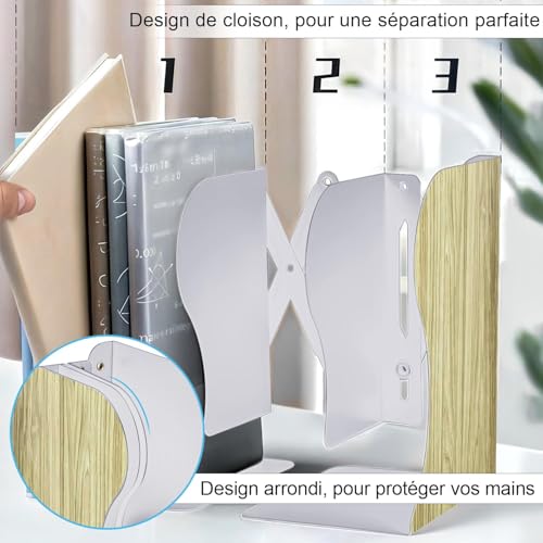 DARUITE Serre Livre Métal, Réglables Cale Livre Bibliothèque, Bois – vue 3