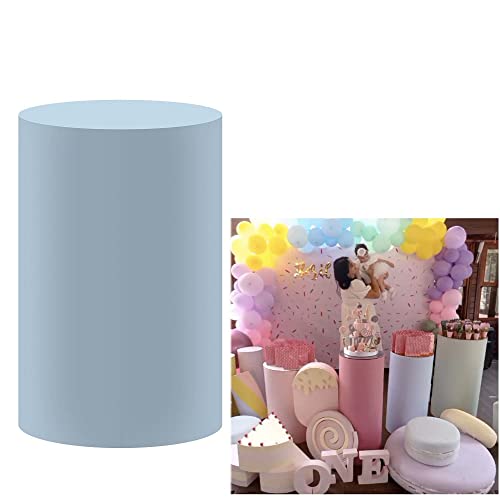 Iydamc Light Blue Plinth Cover for Baby Birthday Party Newborn Baby Shower Baptism Communion Christening Cylinder Cover Photography Decoration Solid Color Pedestal Cover NO-1007 D40H90