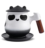 ZENS Tea Cup with Infuser and Lid, 11 oz Cute Panda Tea Mug with Strainer and Coaster for Loose Leaf Tea Steeper, Ceramic Tea Cup for Daughter, Collector's Mug Gifts