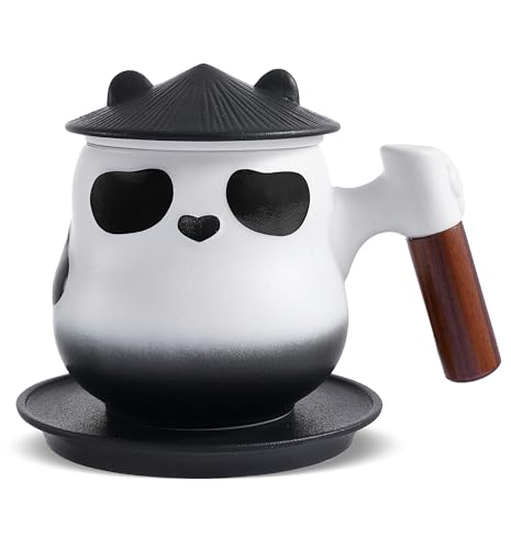 Panda Brand Tea Mug with Infuser and Lid - 400 ML Ceramic Strainer Cup for Loose Leaf Diffuser - Collector's Gift for Women Tea Lovers
