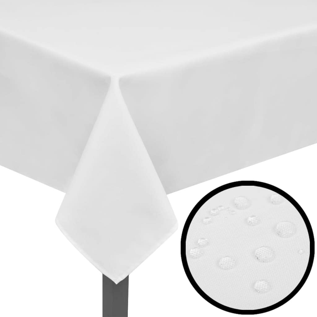 5 manteles blancos de 250 x 130 cm, resistentes al agua, juego de 5 manteles de poliéster resistente para bodas y uso diario