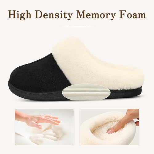 Image of Evshine Women's Memory Foam Fuzzy Slippers Cozy House Shoes | Wool-Like Faux Fur Lining, Non-Slip rubber sole, Warm Winter Slippers Indoor & Outdoor, Great Christmas Gift