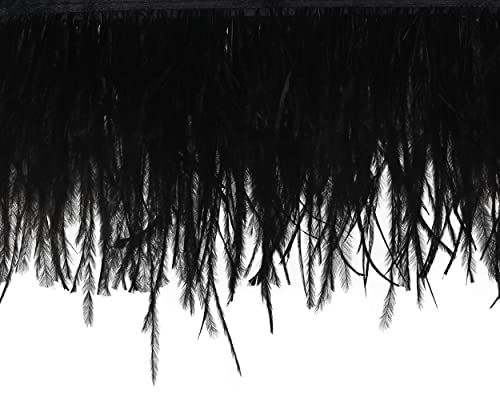 Ostrich Feathers Sewing Fringe Trim Ribbon For Crafts Clothes Accessories Latin Wedding Dress Diy 2-5 Yards 3-4Inch Width (2 Yards, Black) #TOP3