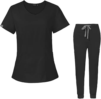 niaahinn Scrub Set for Women Solid Colors Nursing Uniforms Classic V-Neck Scrub Top & Jogger Scrub Pants