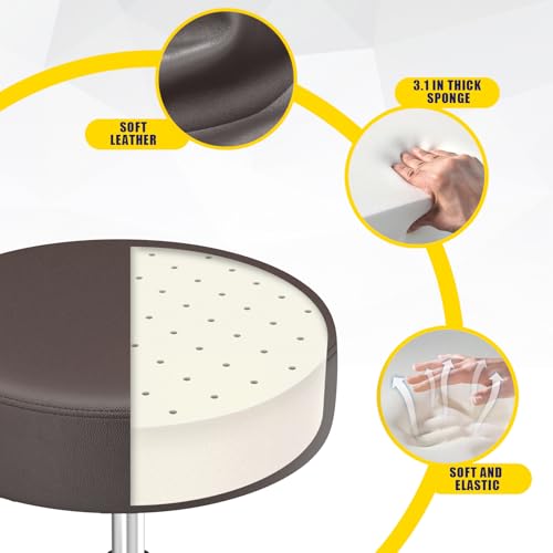 Image of Rolling Stool, Heavy Weight Capacity 250lb, PU Leather Rolling stools, Ultra Soft Padded Seat, Rolling Stools with Wheels and Footrest, 360 Swivel, Spa Drawing Salon Work Office Tattoo Stool (Brown)