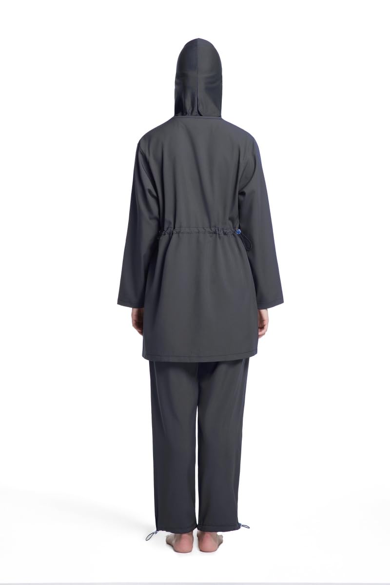 Burkini donna maniche lunghe con cappuccio, pantaloni lunghi, vestibilità ampia, asciugatura rapida, immersione
