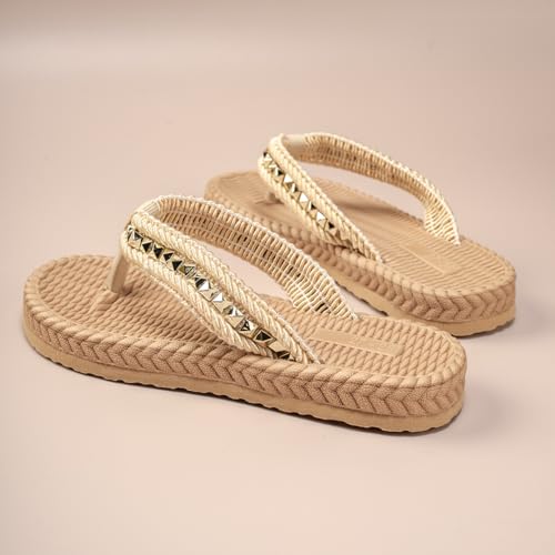 Girls Summer Linen Weave Flip Flops Beach Slides Flat Sandals4