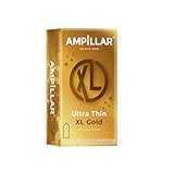 AMPILLAR Condoms Ultra Thin XL Gold, Extra Large Natural Feel Smooth Lubricated Condoms - 12 Count
