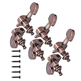 Acouto Guitar Locking Tuners - Metal Tuning Pegs with Design, Elegant Head Knobs for Electric Guitar (Copper Color)