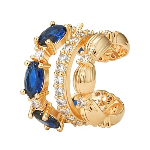 MTMY Ear Cuffs Non Piercing for Women 14K Gold Plated Ear Cuff Earrings Colorful Cubic Zirconia Paved Trendy Cartilage Earring Jewelry | Single(blue) by MTMY - Used condition - US$8.63