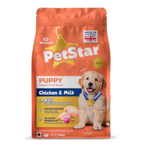 Image of PetStar Puppy Dog Food, Chicken & Milk, 10 kg | High Protein Formula for Growing Puppies | DHA for Brain Development | Supports Immunity, Digestion & Strong Bones
