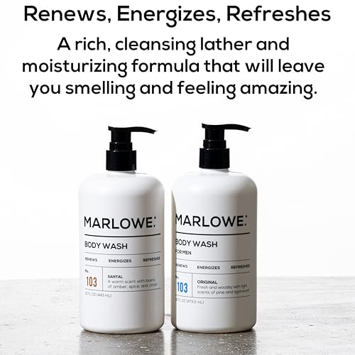 MARLOWE. No. 103 Mens Body Wash 16 oz, Energizing and Refreshing with Moisturizing Natural Willow Bark & Green Tea Extracts, Fresh Pine & Agarwood Scent