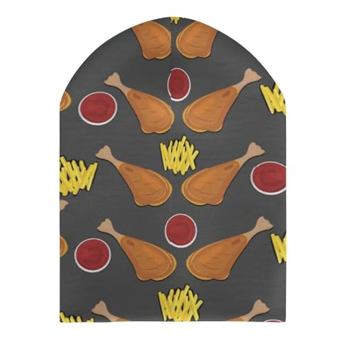 Fried Chicken Legs Pattern Kids Beanie Hat for for Girls Boys Children Cap Winter Knitted Chemo Cancer Headwear Accessories Gifts Decoration Black3