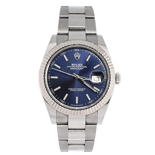 Rolex Datejust 41 (steel, white gold fluted bezel, blue dial, Oyster bracelet, dated warranty card, pre-owned)