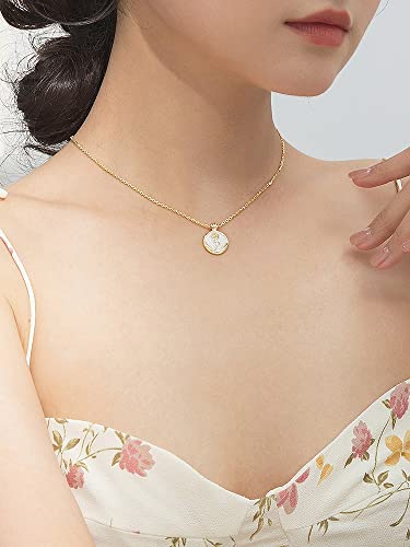 Round Rose Flower Pendant Necklace for Women 925 Sterling Silver Shell Pearl Embossed Link Chain Adjustable Birthday Wedding Anniversary Jewelry for Mother Daughter 18 Inch4