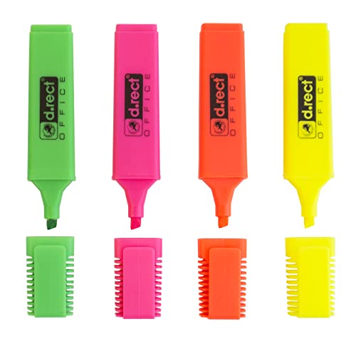 D.RECT 1127 4 Stück 4er Set Fluo Textmarker mit Schrägkeilspitzet
