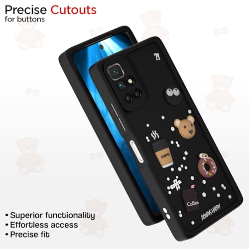Image of Pikkme Back Cover for Redmi 10 Prime | Cute Fun Cartoon 3D Bear Silicone Full Body Protection Bumper Case (Black)