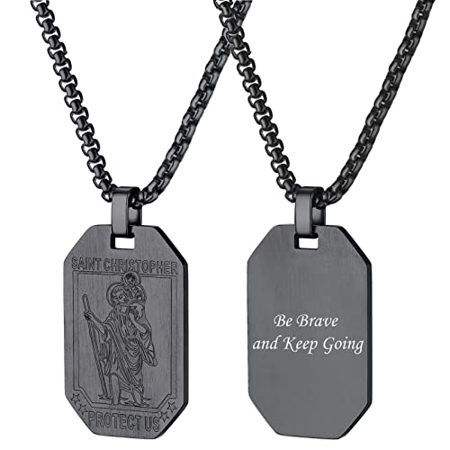 PROSTEEL 316L Stainless Steel Saint St Christopher/Michael Pendant Protecion Necklace for Men, Personalized Engravable Medal Necklace, 22