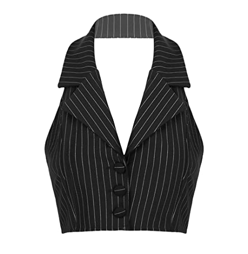Gilet noir chic à rayures pour femme en taille S avec dos nu élégant