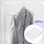 Tiiyee Plastic Garment Bags, 50pcs Dry Cleaner Bags Plastic Clothing Cover Laundrette Dustproof Bag Hanging Clothes Packing Transparent Dust Cover Home Storage for Suits Dresses Uniforms 60 * 100cm