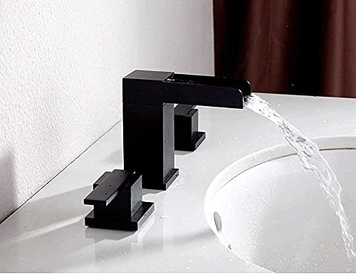 Robinet de lavabo cascade noir à trois trous pour salle de bain moderne - 3