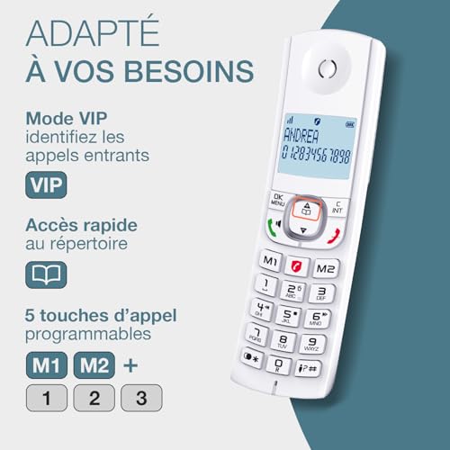 ALCATEL F530 Duo - Téléphone Fixe Sans Fil DECT - Grand Écran Rétroéclairé - Mains Libres - Fonction Blocage Des Appels - 2 Touches De Mémoires Directes - 2 Combinés - Blanc/Gris – vue 3