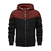 Mens Fleece Hoodies Zip up Hooded Sweatshirt Patchwork Casual Hoody Contrast Color Top Long Sleeve Warm Jacket Red XXL #3