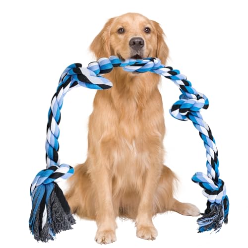 QUIIEOSKIA Indestructible Dog Rope Toys for Large Medium Breed Chewers - 35in 5 Knots Indestructible Dog Rope Toy, Durable Dog Toys for Medium Large Breeds, Teeth Cleaning
