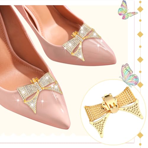 Image of XunYee 12 Pcs Rhinestone Bow Shoe Clips Buckle Decorative Bow Clips for Shoes Elegant Removable Shoe Charms for Women, 6 Style