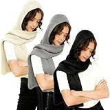Chicingyou 3 Pcs Winter Knitted Hooded Scarf for Women Long Scarf Hat Warm Shawl Wrap Head Scarves for Cold Weather Outdoor(Classic Color)