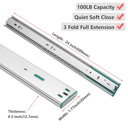homdiy 5 Pairs Soft Close Drawer Slides 24 Inch Heavy Duty Side Mount Dresser Cabinet Rails Metal Ball Bearing and Full Extension Kitchen Cabinet Drawer Runners 100 LB Capacity by homdiy - Image 2