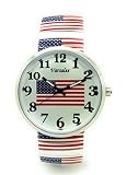 Varsales Ladies Novelty USA American Flag Stretch Elastic Band Fashion Watch (style 1)