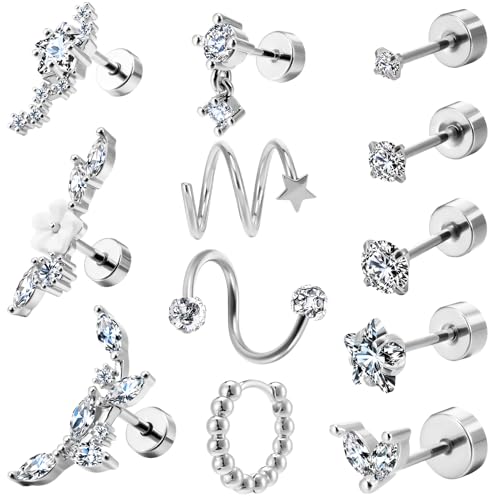 Livdouyu 12 Pcs Piercing Ohr Set Chirurgenstahl...